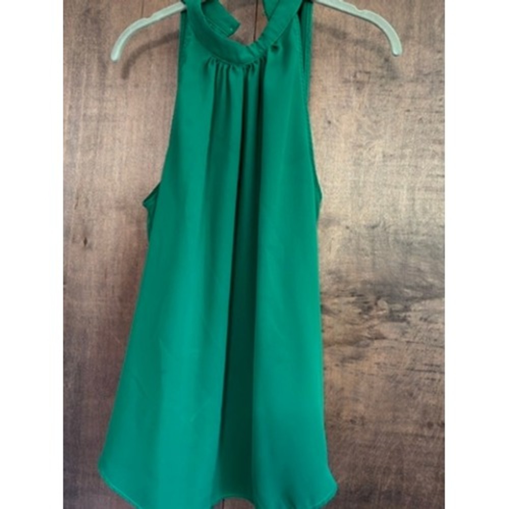 Halara Emerald Green Halter Neck Pleated Sleeveless Blouse Top Size Large